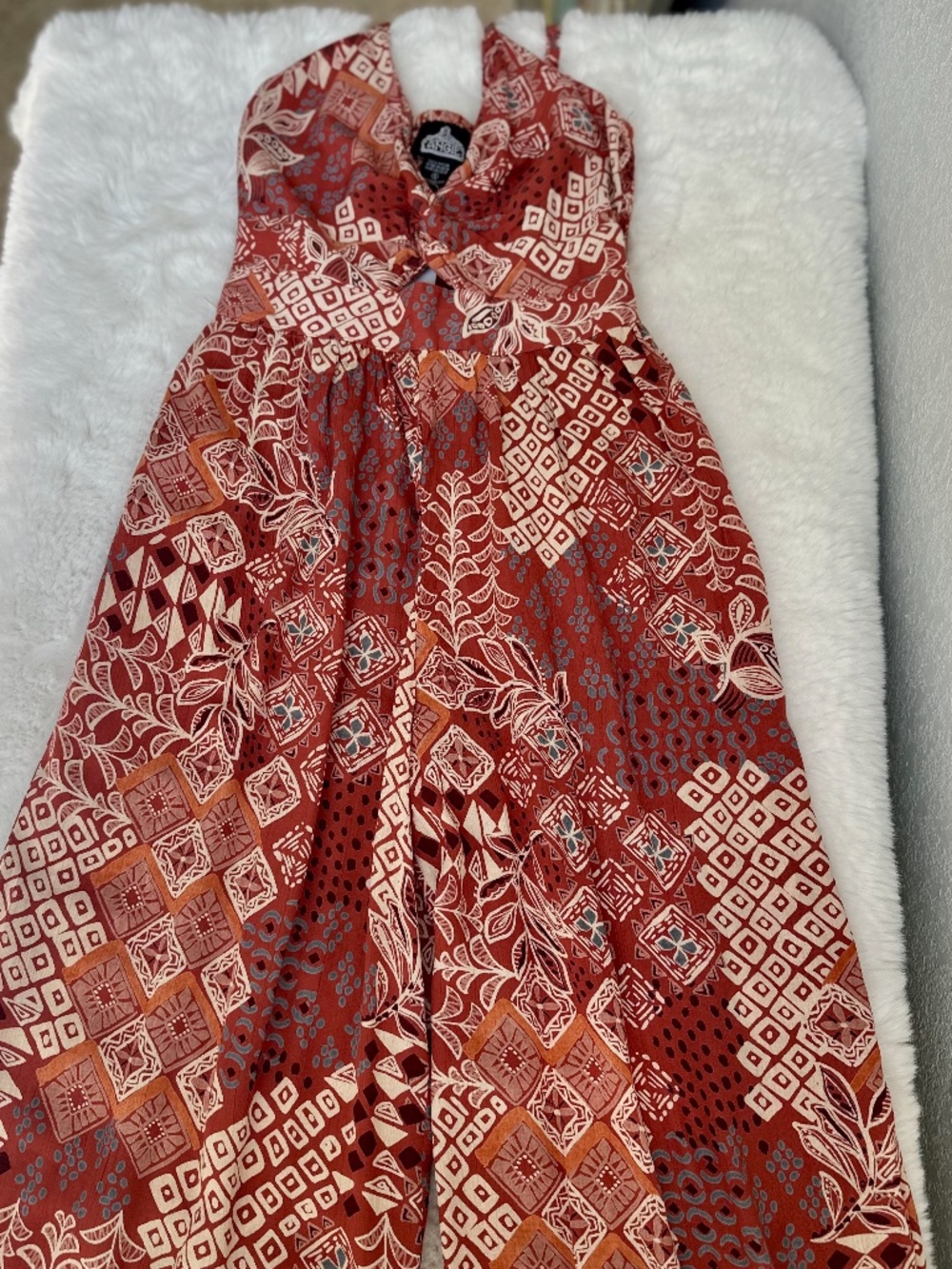 🌿 Angie Boho Smocked Wide-Leg Jumpsuit – Size Small 🌿